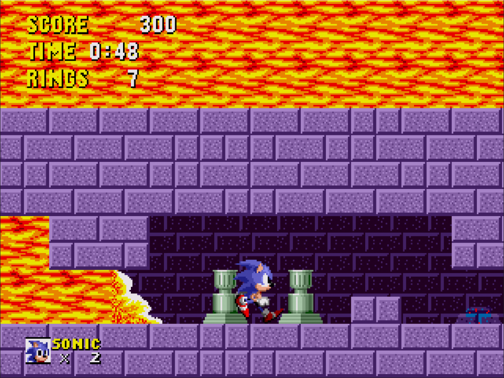 Sonic the Hedgehog - Outrunning a torrent of lava.